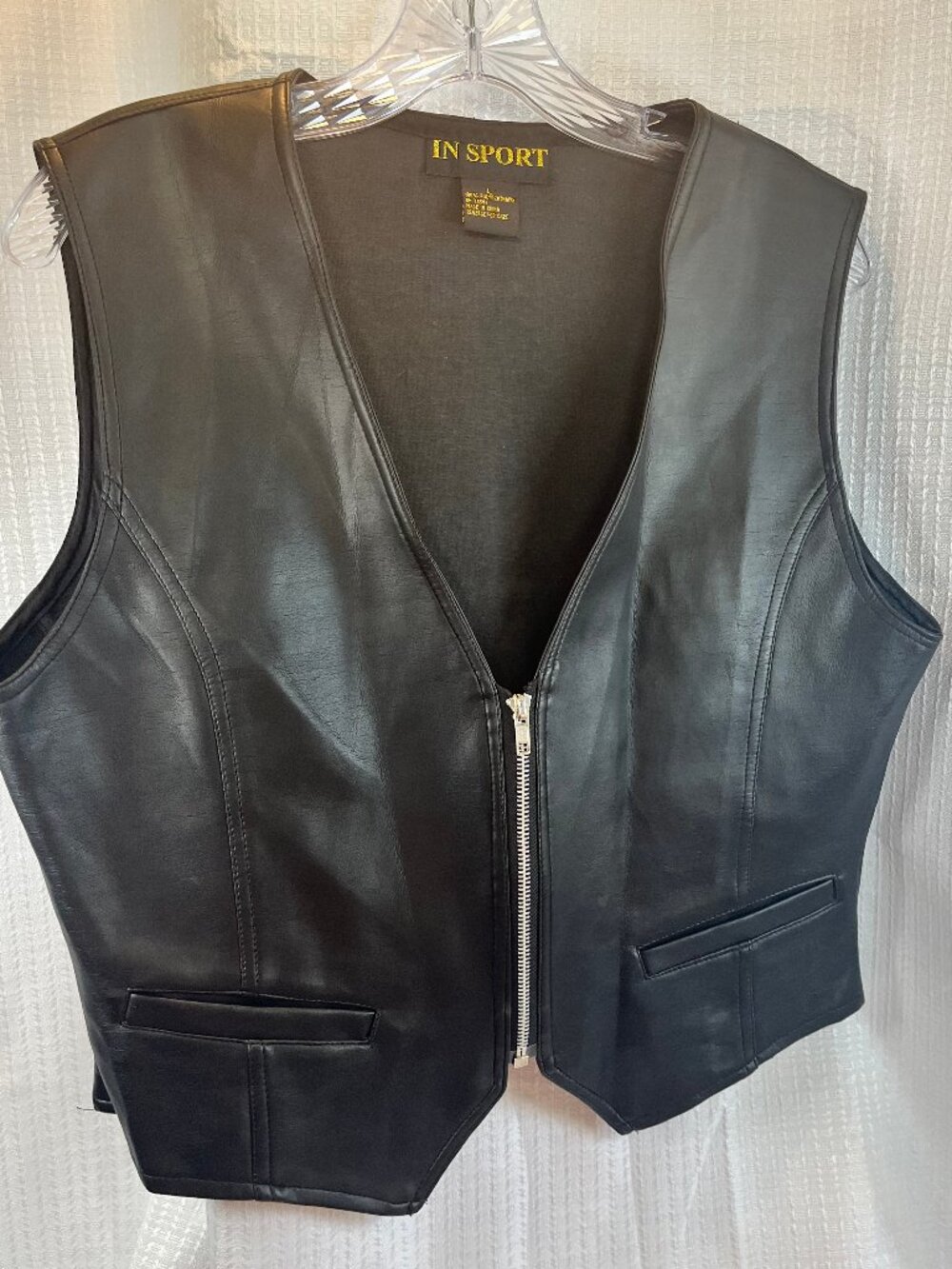 Vintage In Sport Black Faux Leather Zip-Up Vest size L